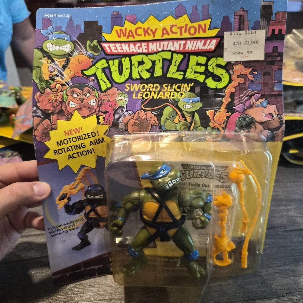 Vintage 1990 TMNT Sword Slicin' Leonardo Wacky Action MOC Sealed Playmates